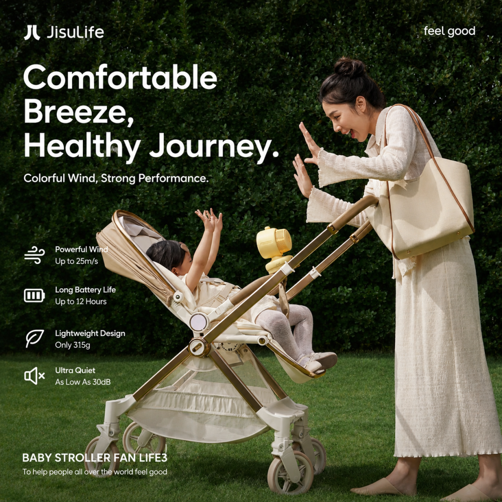 Jisulife Official Malaysia Life3 Portable Baby Stroller Fan