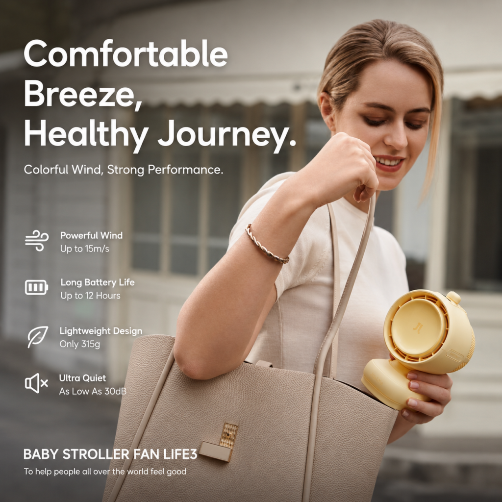 Jisulife Official Malaysia Life3 Portable Baby Stroller Fan